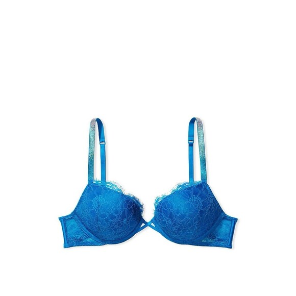 Victoria’s Secret Bombshell Bra Blue Sexy Shine Strap Add Cups Push Up 32C - Picture 5 of 9